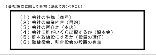 会社の商号、目的等の決定